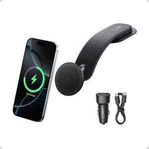 Anker Nano Wireless Car Cigarette Lighter Charger, Magnetic and 360° Adjustable, Detachable Alloy Stand, Quick Charge 15W Qi2 Certified for iPhone 17/16/15/14/13 (Adapter Included)
