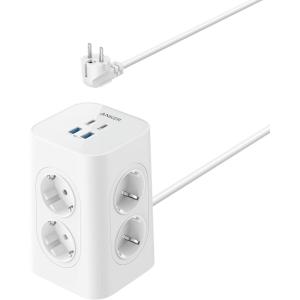 Anker Power Strip with Switch, 12-in-1 Charging Tower (13A, 2990W), 20W USB-C Fast Charging, 8 AC Outlets, 4 USB Ports, 2m Extension Cable, for Office, Home, Gaming(blanc)
