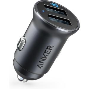 Anker PowerDrive 2 Alloy Car Cigarette Lighter Charger with 2 USB Ports 24W 4.8A Metal with Blue LED for iPhone XR/Xs/Max/X/8/7/Plus, iPad Pro/Air 2/Mini, Galaxy, LG, HTC and Others(Black)