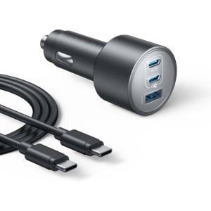 Anker USB-C Cigarette Lighter Charger, 167.5W Max Charger, Type C Ultra Compact 3 Ports, for MacBook Pro/Air, iPhone Series 17/16/15, Samusung S24/S23, iPad Pro, AirPods and More
