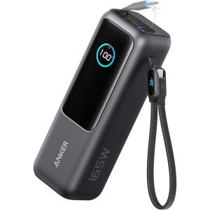 Anker Zolo External Battery for Laptops, 25000 mAh 3 Ports USB-C 100W Charger for Multiple Devices, Built-in Cable+Retractable Cable, for iPhone17/16 Pro Max, MacBook, Samsung(Black)