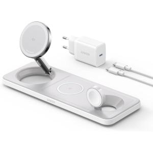 Anker iPhone 15W Induction Charger 3-in-1 Foldable Ultra Fast Qi2 Certification Induction Charging Station for iPhone 17/16 Series, AirPods, Apple Watch (USB-C Charger and Cable Included)(blanc)