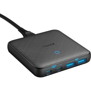USB-C Fast Charger, 63W Anker Fast Charge Adapter, 4 Ports PIQ 3.0 and GaN, PowerPort Atom III Slim AC Charger with Dual USB-C Ports (45W Max), iPhone 16, USB-C Laptops