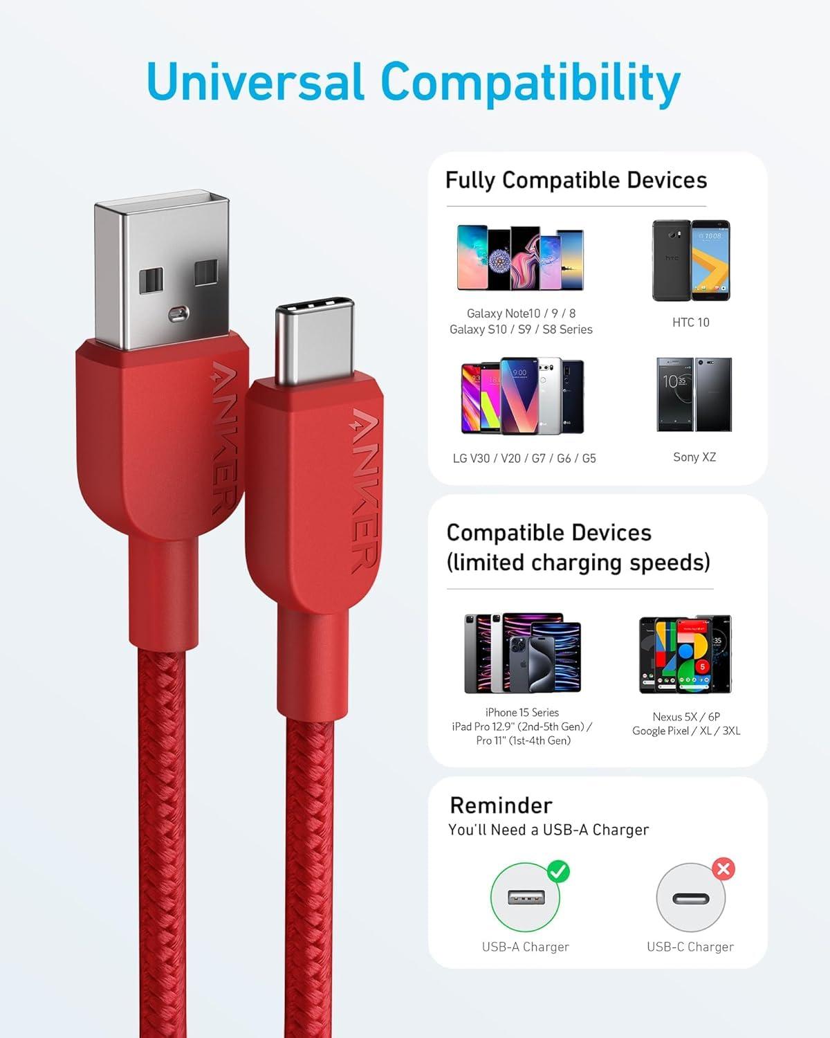imageANKER cable USB C 180cm lot de 2 cbles de charge USB A vers USB C cble de charge USB A vers USB C charge rapide pour iPhone 1615 Samsung Galaxy Note 10 Note 9S10 S10 LG V30 Noir3ft