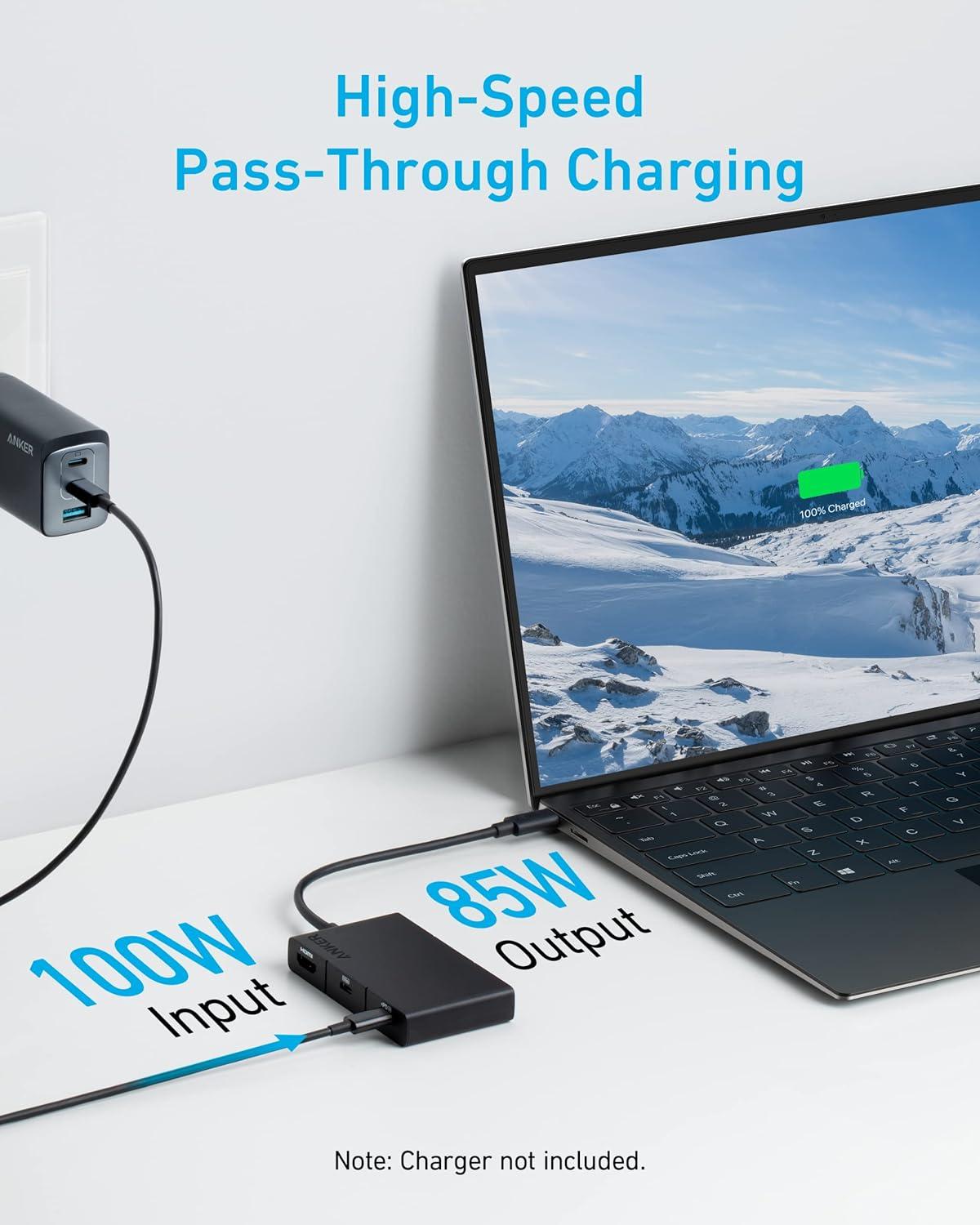 imageAnker 332 USBC Hub 5in1 HDMI 4K with 100W 4K30Hz HDMI Display USBC and USBA 5Gbps Data Ports for MacBook iPad Lenovo Dell HP Laptops and More More