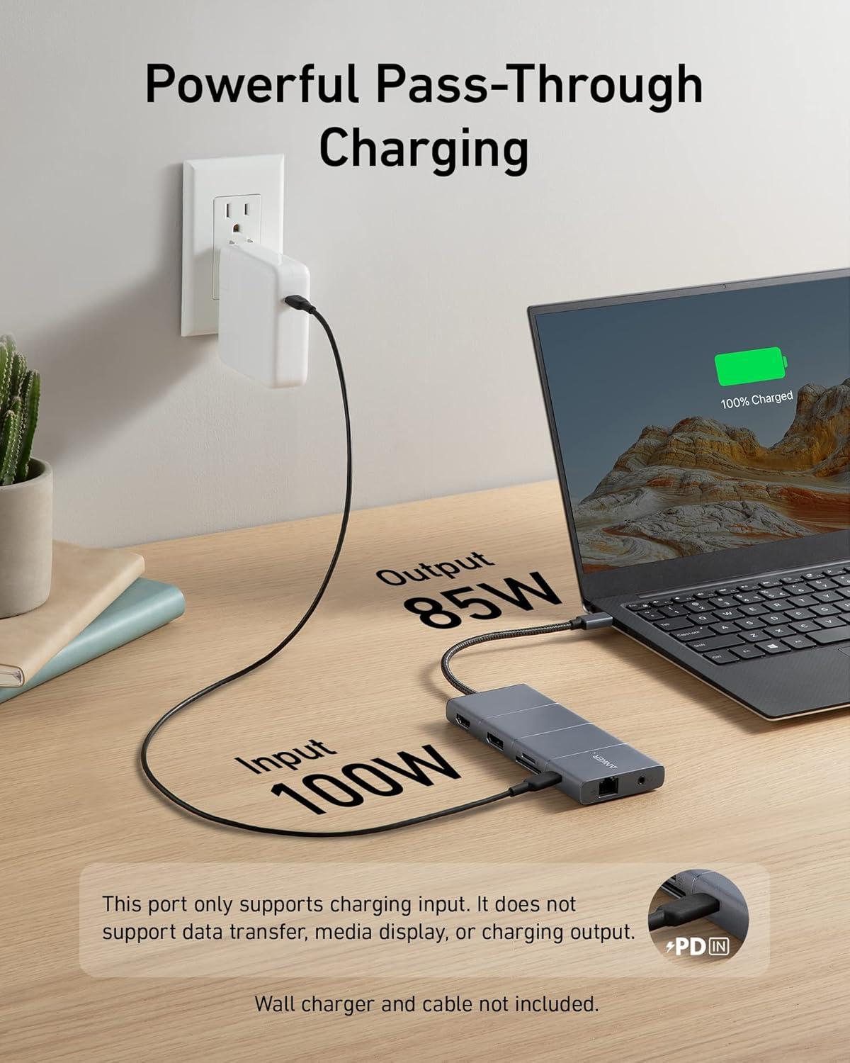 imageAnker 565 USBC Hub 11 in 1 Docking Station with USBC and USBA Data Ports 10Gbps HDMI 4K DisplayPort 100W PD 2 USB 20 Data Ethernet AUX microSD ampamp SD for MacBook Pro and More