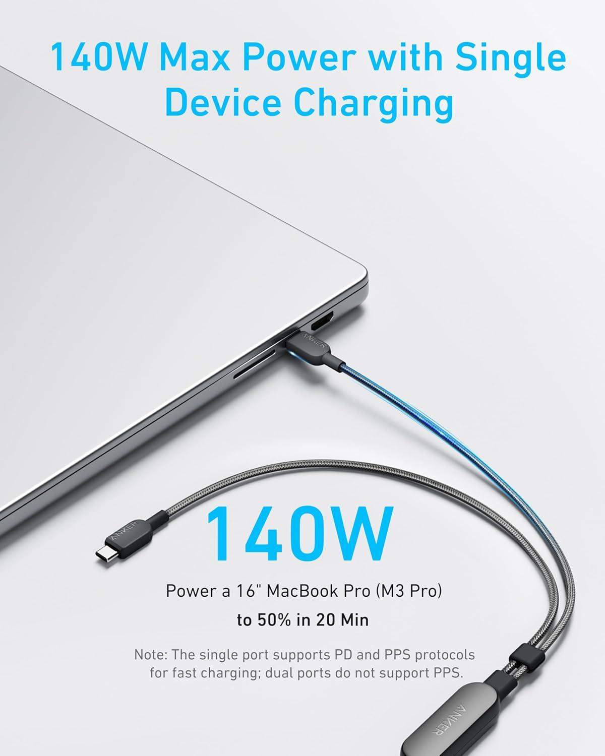 imageAnker Cable 2in1 USB C to USB C Braide Cable 140W Max Fast Charging for iPhone 171616 Pro Max15 Series MacBook AirProand More 18 m BlackBlack