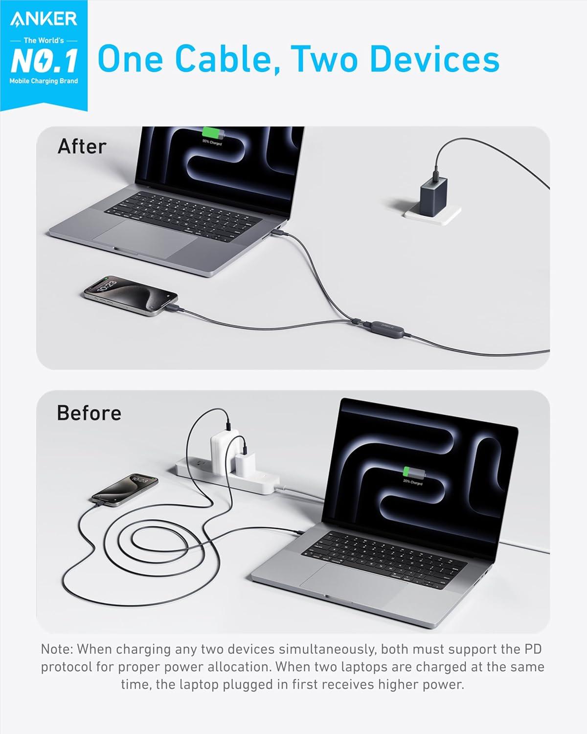 imageAnker Cable 2in1 USB C to USB C Braide Cable 140W Max Fast Charging for iPhone 171616 Pro Max15 Series MacBook AirProand More 18 m BlackBlack