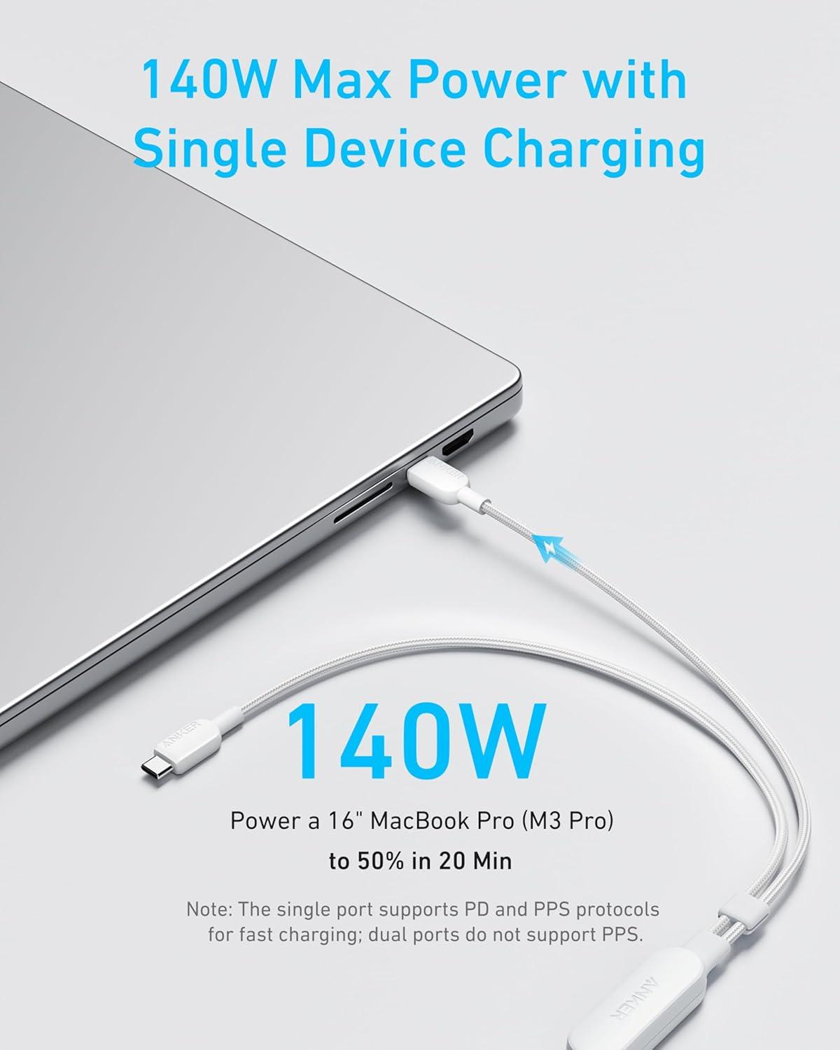 imageAnker Cable 2in1 USB C to USB C Braide Cable 140W Max Fast Charging for iPhone 171616 Pro Max15 Series MacBook AirProand More 18 m Blackwhite