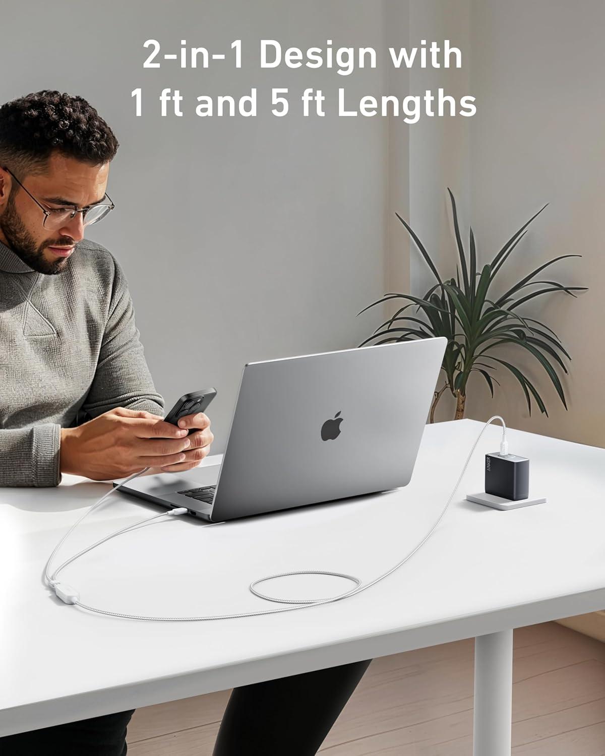 imageAnker Cable 2in1 USB C to USB C Braide Cable 140W Max Fast Charging for iPhone 171616 Pro Max15 Series MacBook AirProand More 18 m Blackwhite