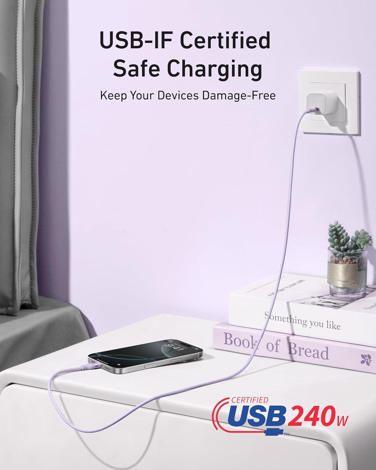 imageAnker Cble USBC 240W Tress Upcycl usbc vers usbc Chargeur Type C Rapide Cble pour iPhone 1717 Pro 17 Plus 17 ProMax MacBook Pro iPad ProAir 5 Galaxy S23 et autres09m BlancViolet