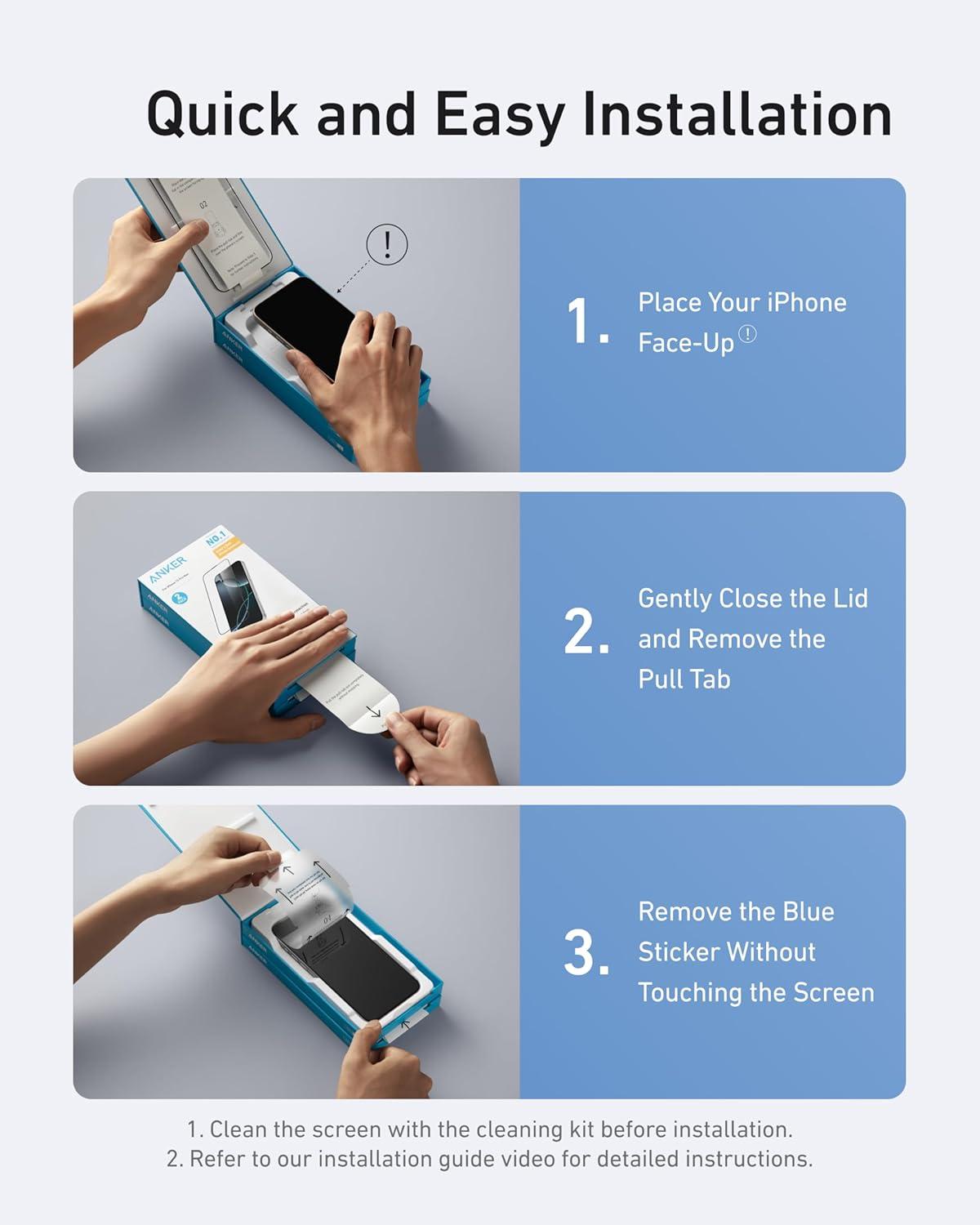 imageAnker Easy Fit HD Screen Protector ShieldX Ultra Durable Screen Protector Dust and Fingerprint Protection Quick and Easy Installation 61 Inch for iPhone 16 2 ProtectorsiPhone 16