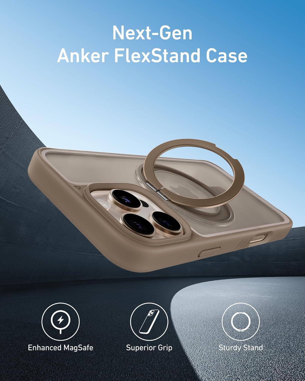 imageAnker FlexStand Magnetic Phone Case AntiSlip Drop Resistant Protective Case with Ring Stand MagSafe Compatible Exclusively Designed for iPhone 15
