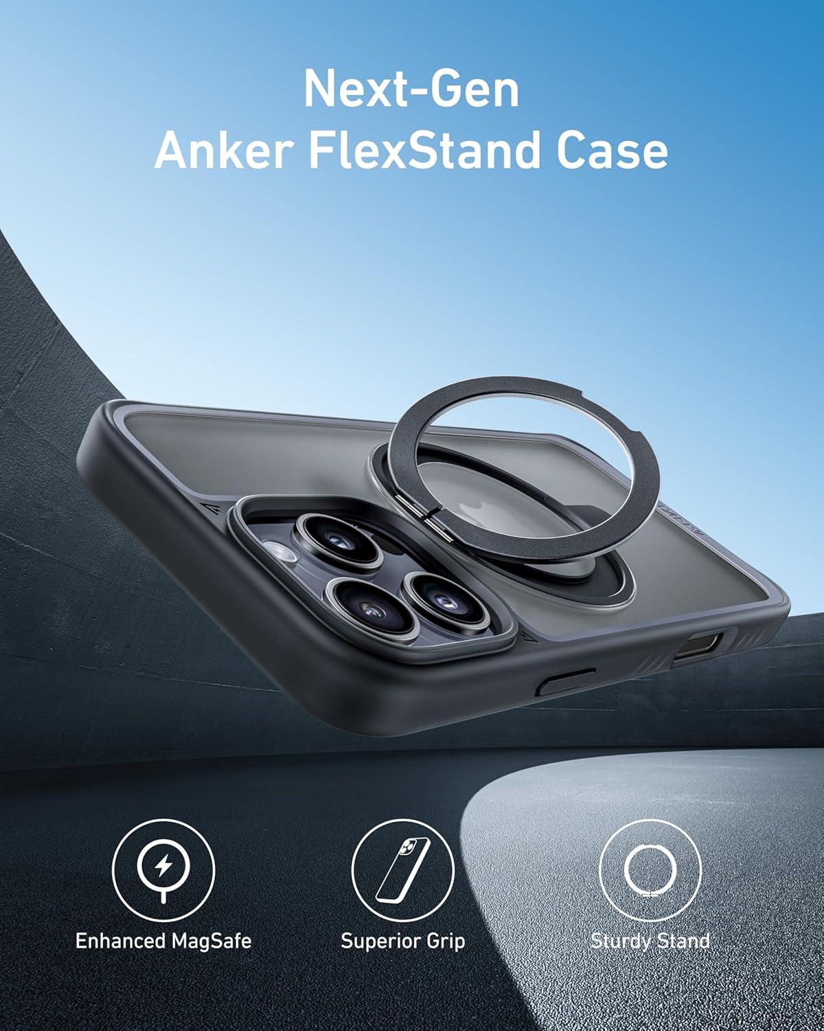 imageAnker FlexStand Magnetic Phone Case AntiSlip Drop Resistant Protective Case with Ring Stand MagSafe Compatible Exclusively Designed for iPhone 15 Plus