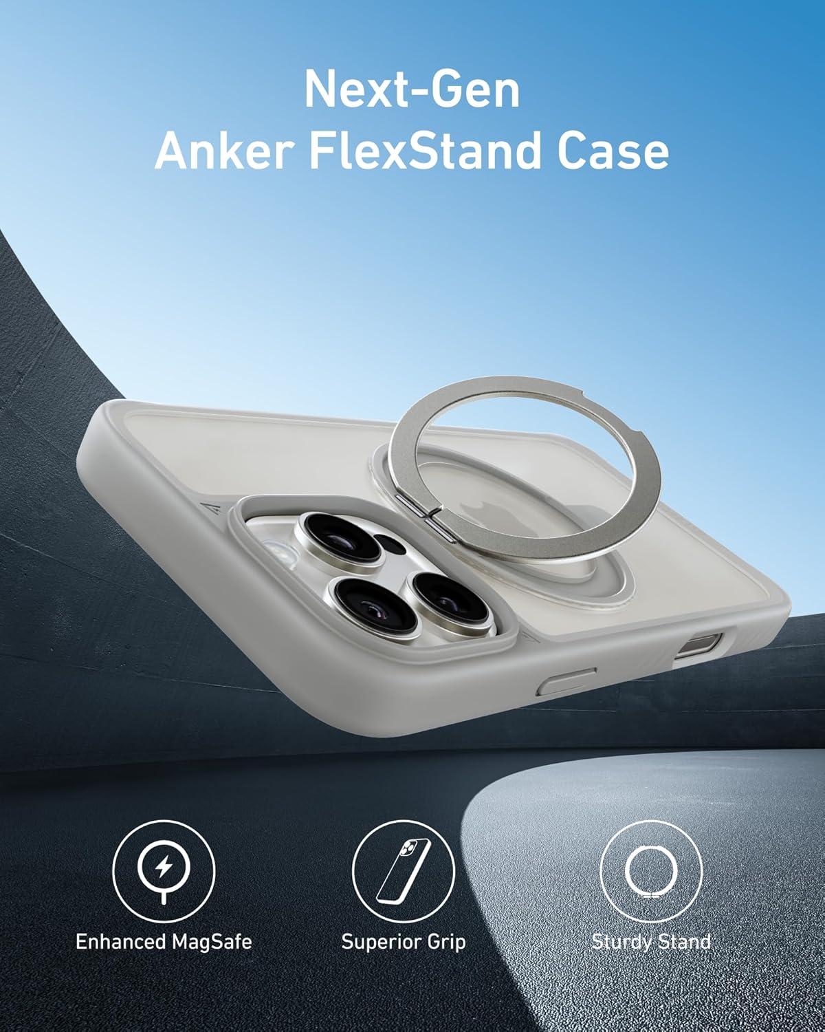 imageAnker FlexStand Magnetic Phone Case AntiSlip Drop Resistant Protective Case with Ring Stand MagSafe Compatible Exclusively Designed for iPhone 15 Pro Max