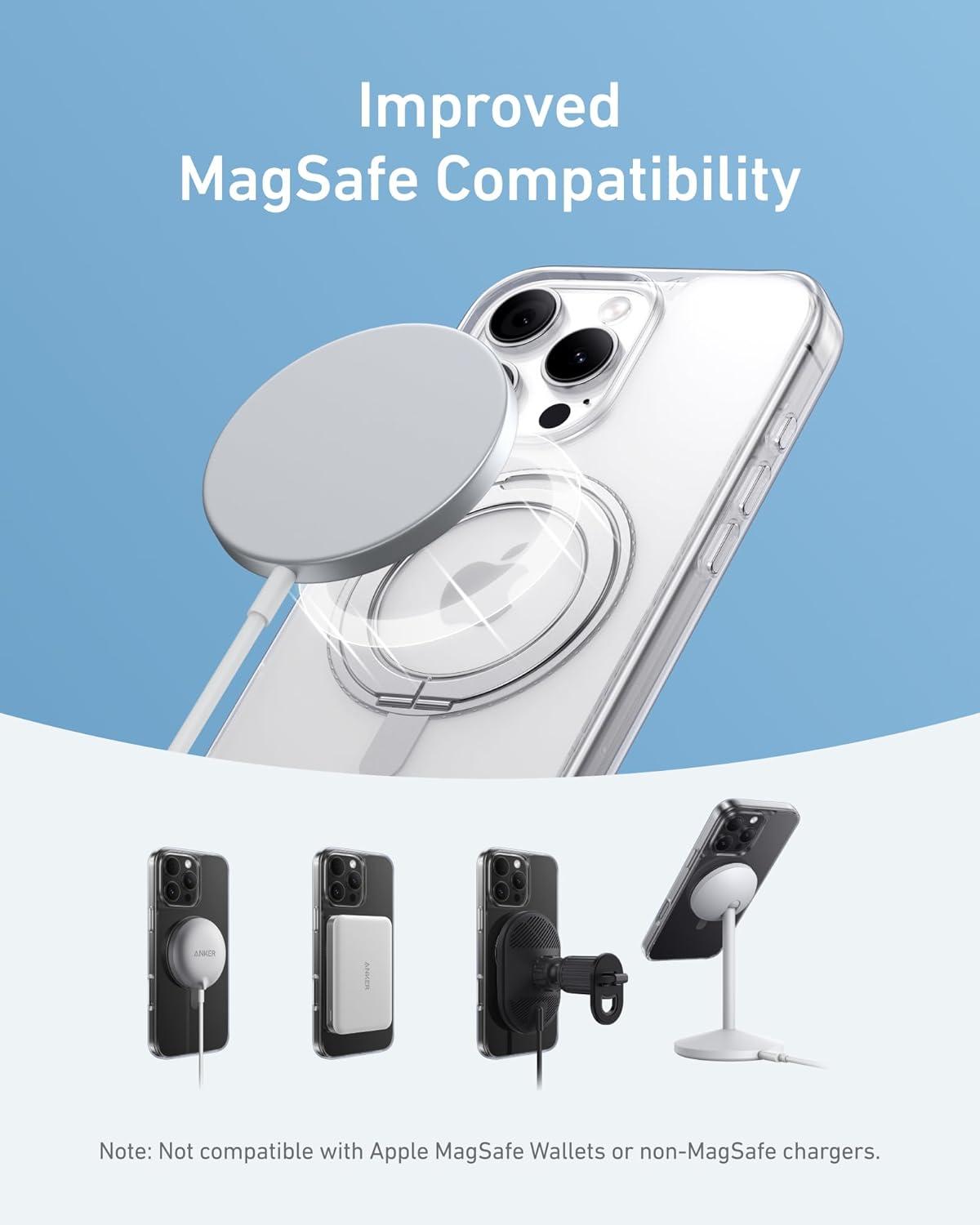 imageAnker FlexStand Magnetic Phone Case AntiSlip Drop Resistant Protective Case with Ring Stand MagSafe Compatible Exclusively Designed for iPhone 15 Pro Max