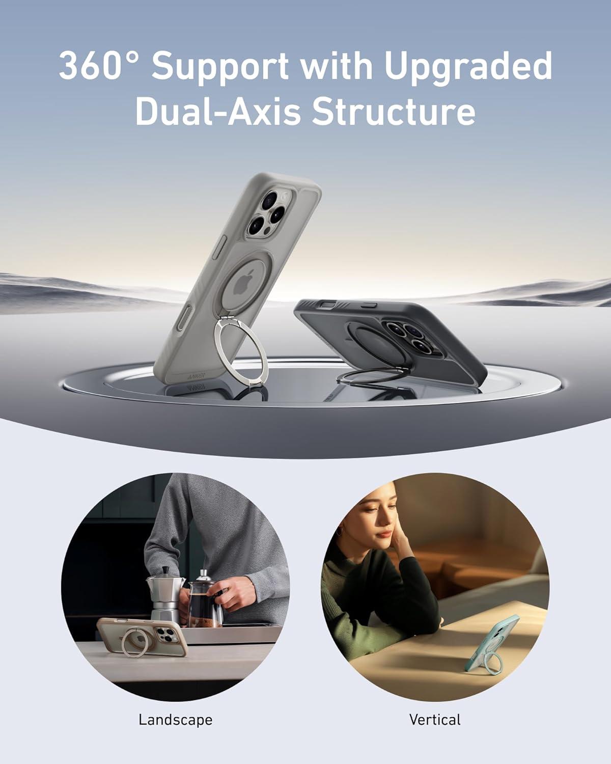 imageAnker FlexStand Magnetic Phone Case AntiSlip Drop Resistant Protective Case with Ring Stand MagSafe Compatible Exclusively Designed for iPhone 15 Pro