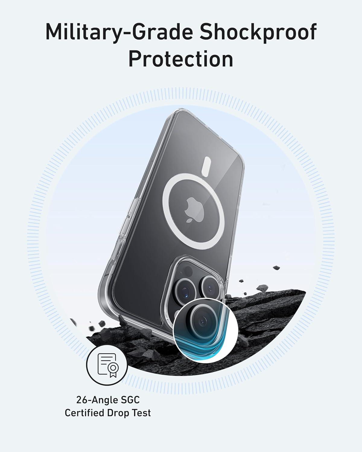 imageAnker For iPhone 16 Plus Case Compatible with MagSafe MilitaryGrade Protection Yellowing Resistant ScratchResistant Back Magnetic Phone Case for iPhone 16 Plus Classic Series Clear
