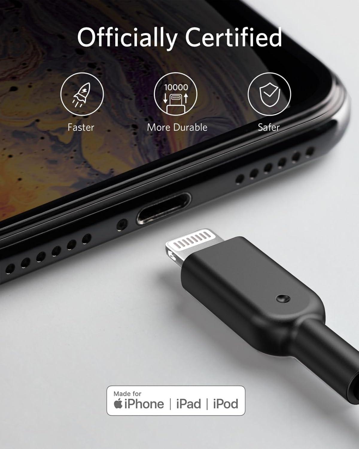 imageAnker MFi Certified PowerLine II Lightning Cable 30 cm The new indestructible cable for iPhone X 88 Plus 77 Plus 66 Plus 5S C and iPadBlack
