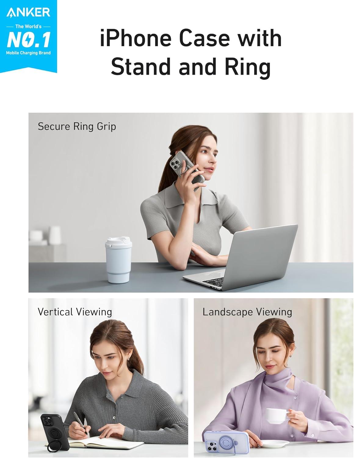 imageAnker MagGo Magnetic Case with Stand 2in1 360 Silicone Ring for iPhone 15