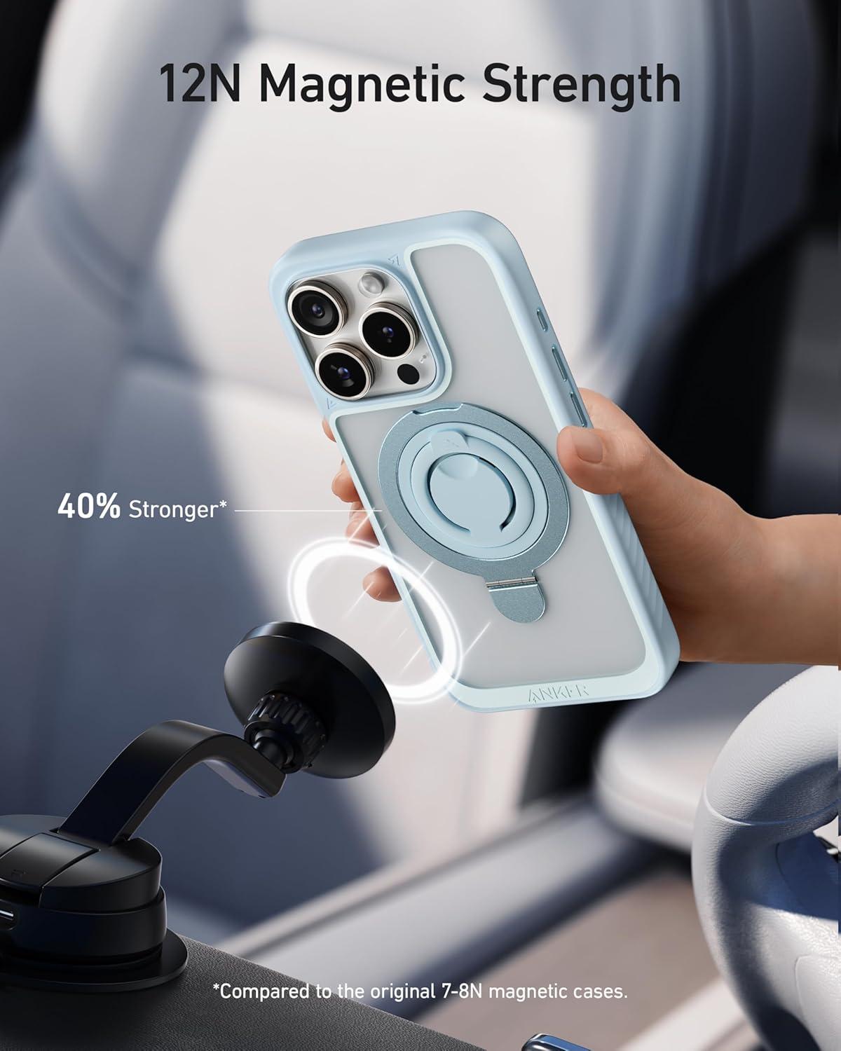 imageAnker MagGo Magnetic Case with Stand 2in1 360 Silicone Ring for iPhone 15 Pro