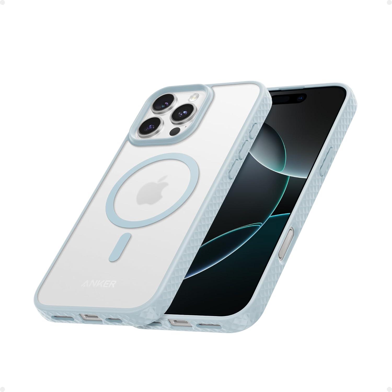 imageAnker Phone Case for iPhone 16 Pro Military Grade Textured Matte Magnetic Drop Protection Case Slim Shockproof Protective Case Rose Goldbleu