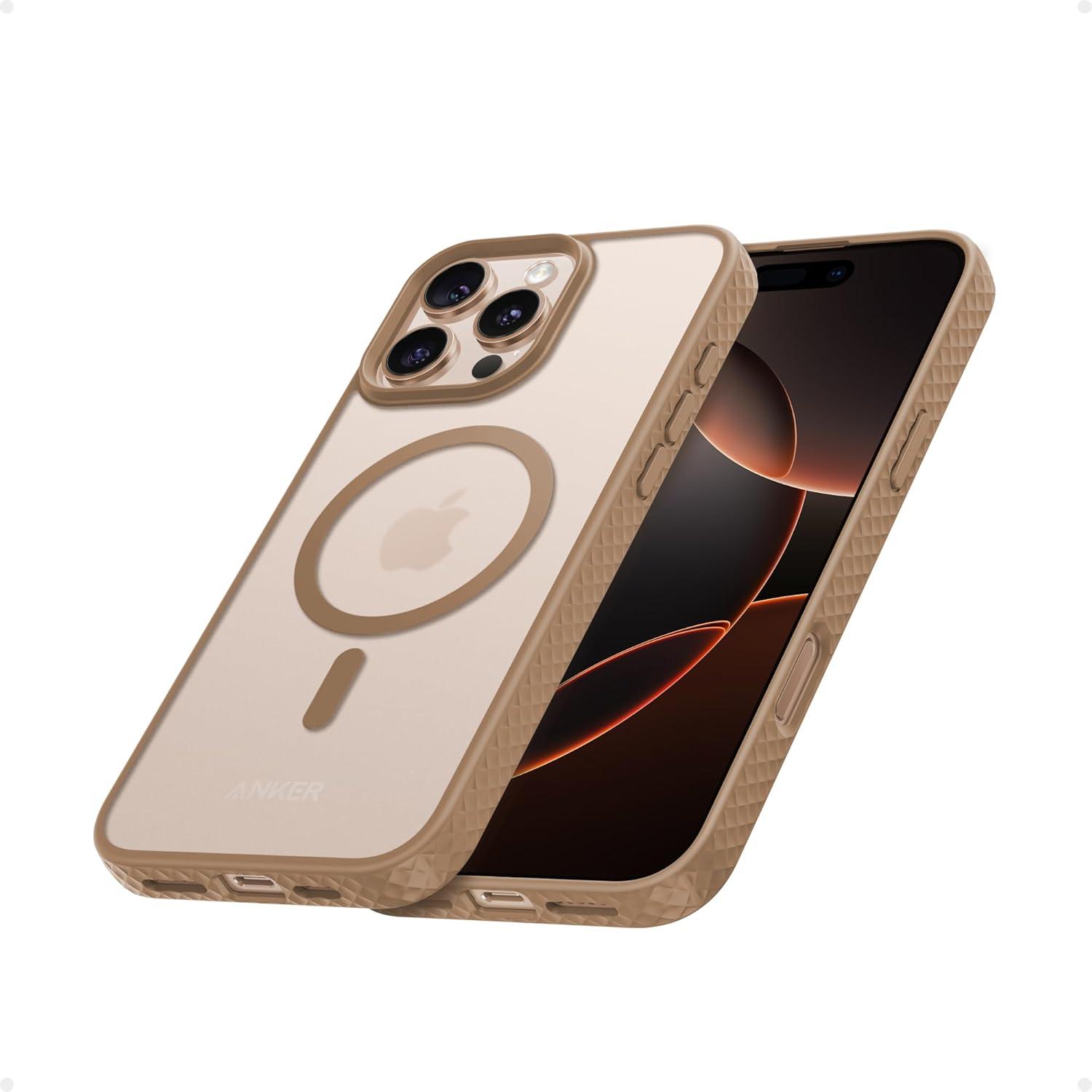 imageAnker Phone Case for iPhone 16 Pro Military Grade Textured Matte Magnetic Drop Protection Case Slim Shockproof Protective Case Rose Goldrose gold