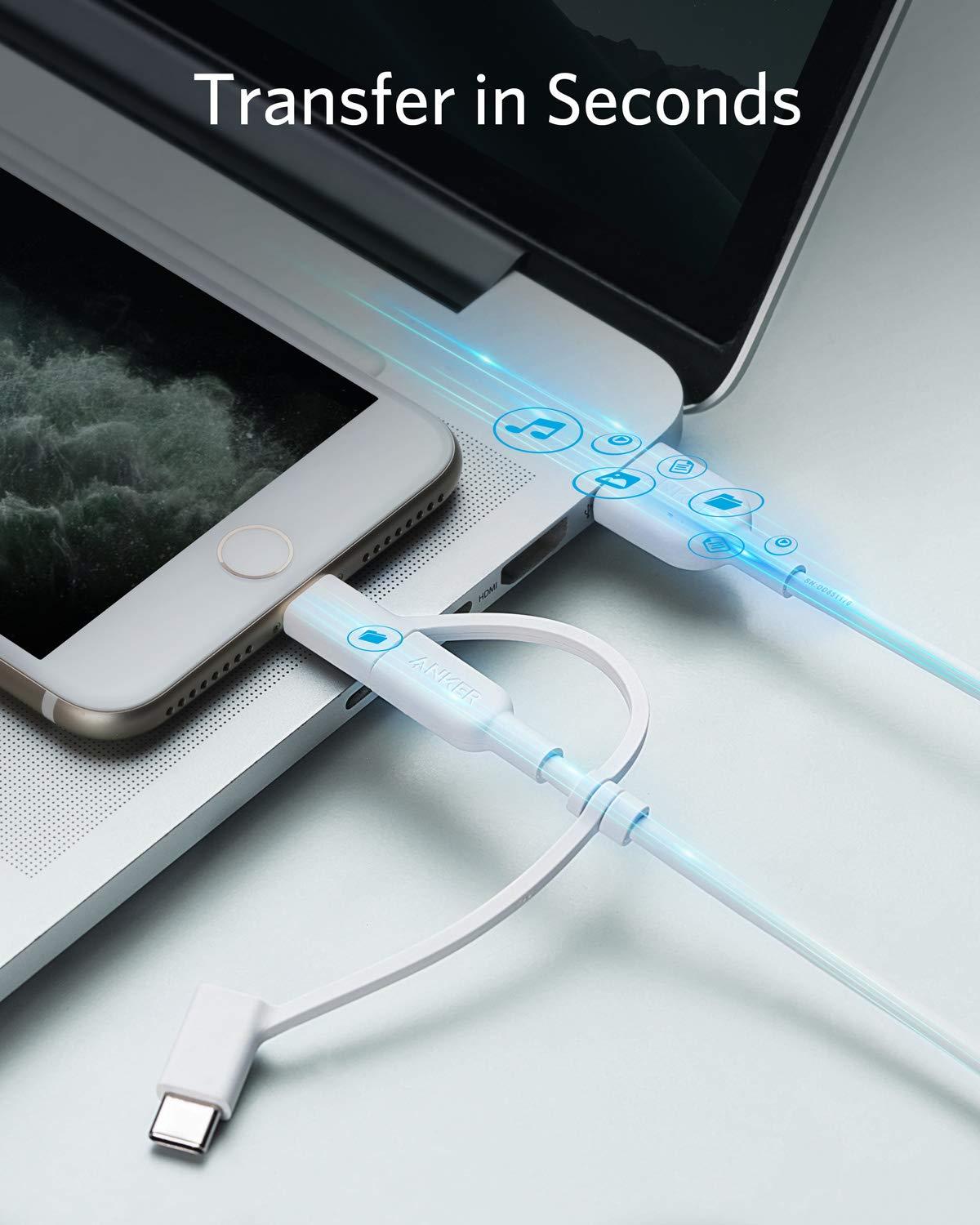 imageAnker Powerline II 3in1 Cable USB CLightningMicro USB Cable for iPhone iPad Huawei HTC LG Samsung Galaxy Sony Xperia Android Smartphones etc 09 mwhite