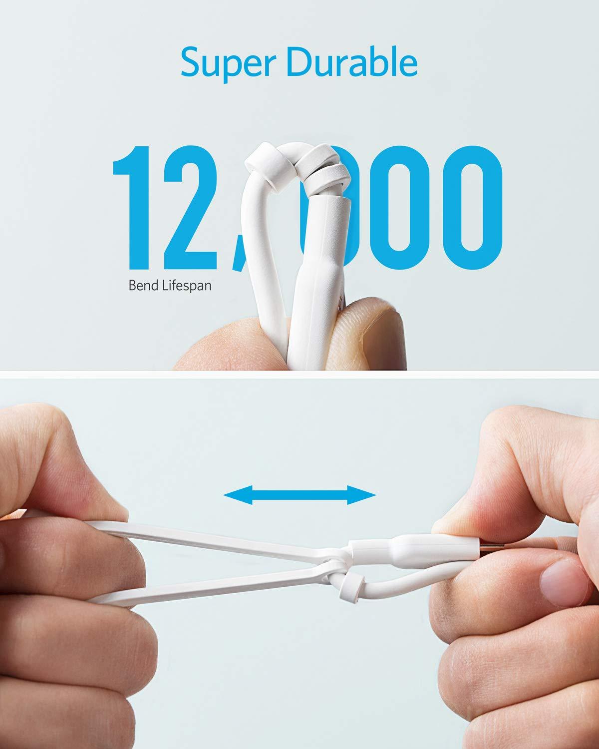 imageAnker Powerline II 3in1 Cable USB CLightningMicro USB Cable for iPhone iPad Huawei HTC LG Samsung Galaxy Sony Xperia Android Smartphones etc 09 mwhite