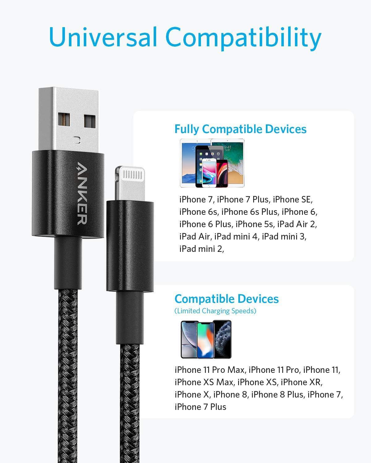 imageAnker Premium Lightning Cable Nylon MFi Certified for iPhone Charger iPhone 1414 Plus14 Pro Max14 Plus14 Plus1312 iPad Pro Air 2Pack 1mBlack