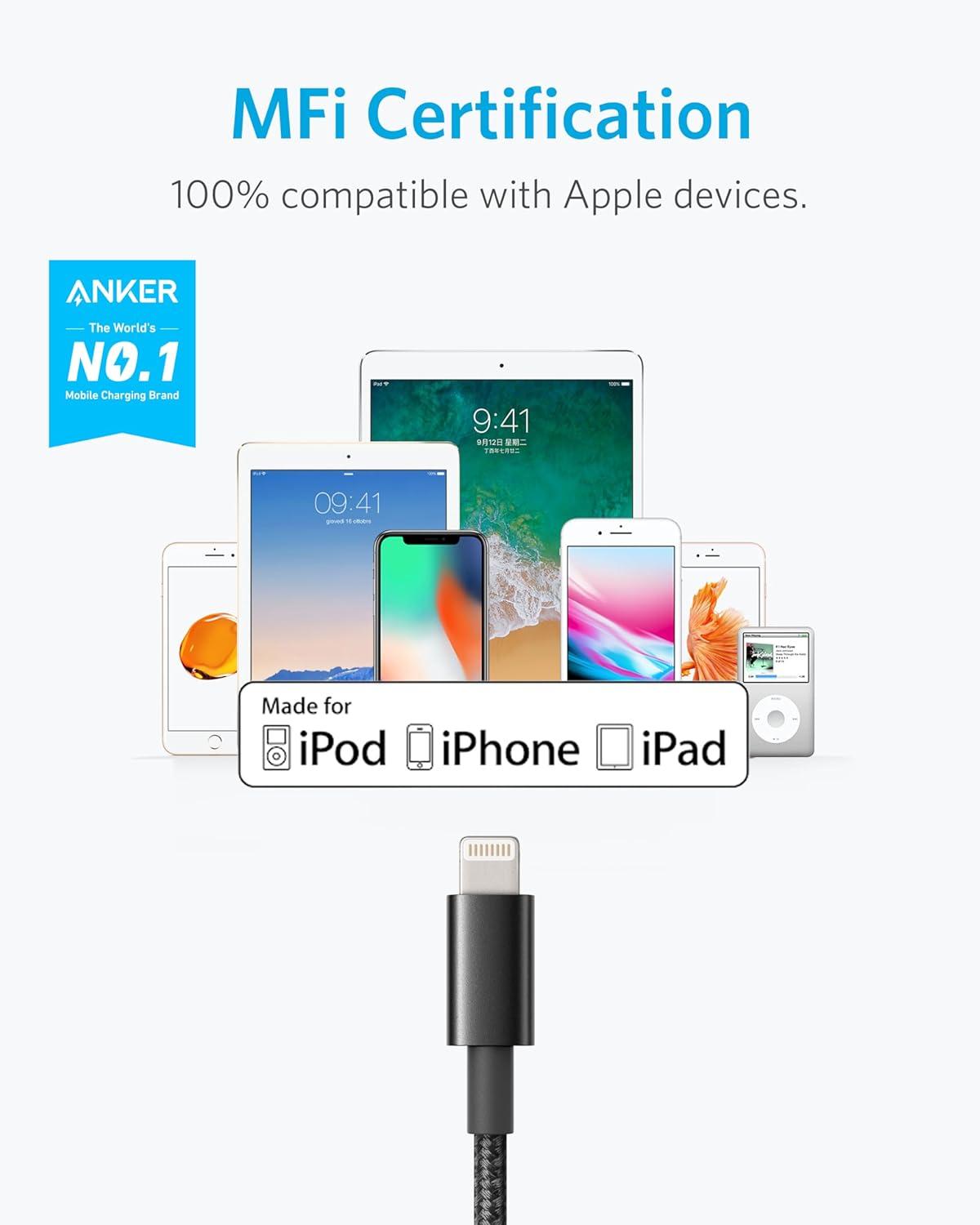 imageAnker Premium Lightning Cable Nylon MFi Certified for iPhone Charger iPhone 1414 Plus14 Pro Max14 Plus14 Plus1312 iPad Pro Air 2Pack 1mBlack