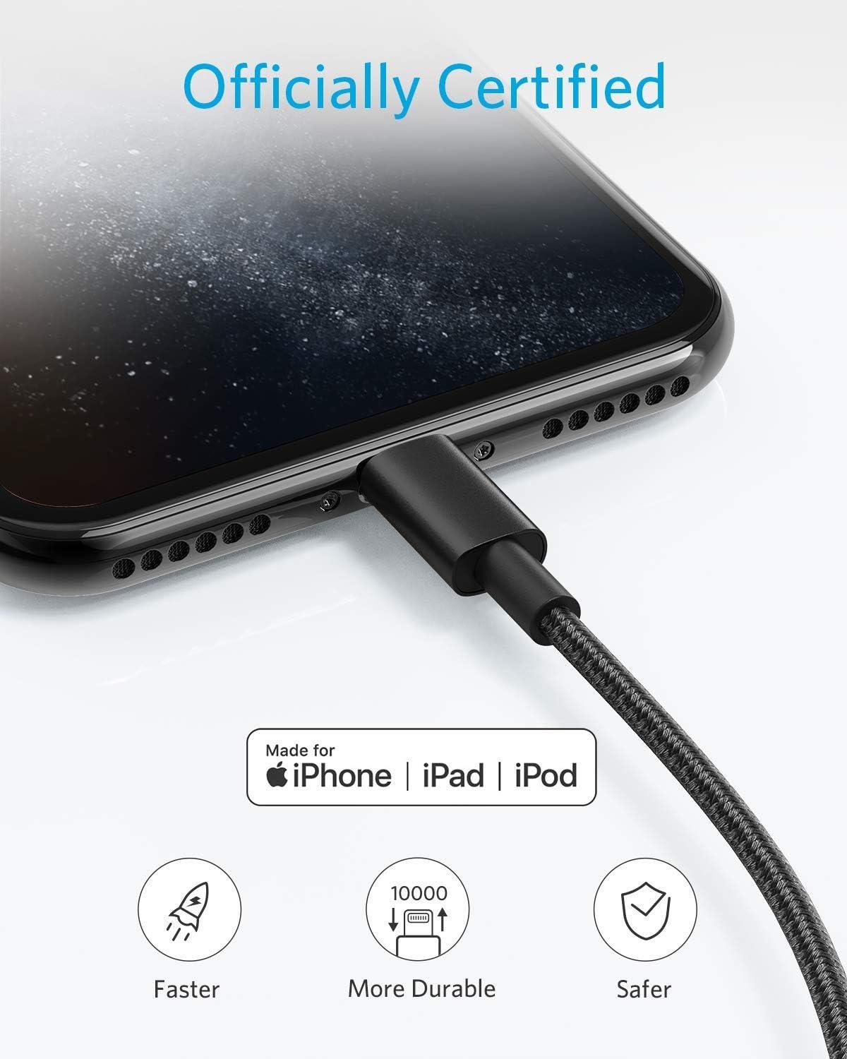 imageAnker Premium Lightning Cable Nylon MFi Certified for iPhone Charger iPhone 1414 Plus14 Pro Max14 Plus14 Plus1312 iPad Pro Air 2Pack 1mBlack