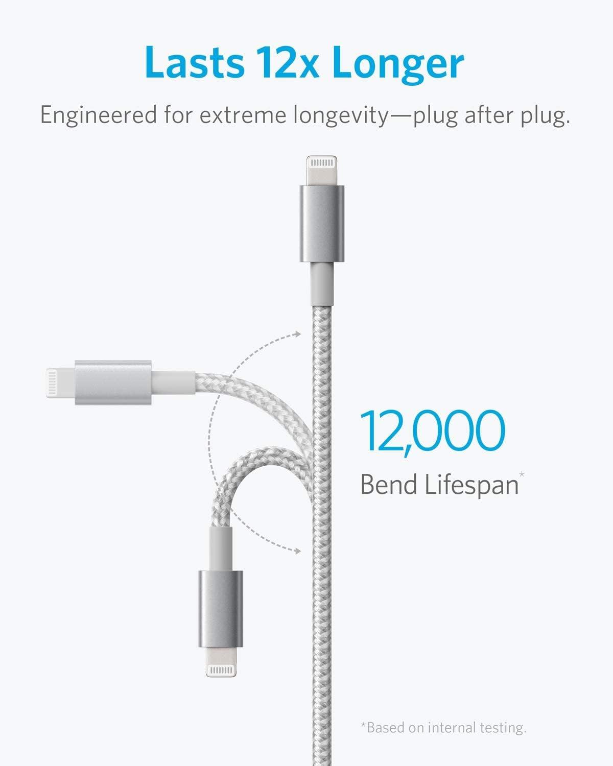 imageAnker Premium Lightning Cable Nylon MFi Certified for iPhone Charger iPhone 1414 Plus14 Pro Max14 Plus14 Plus1312 iPad Pro Air 2Pack 1mSilver