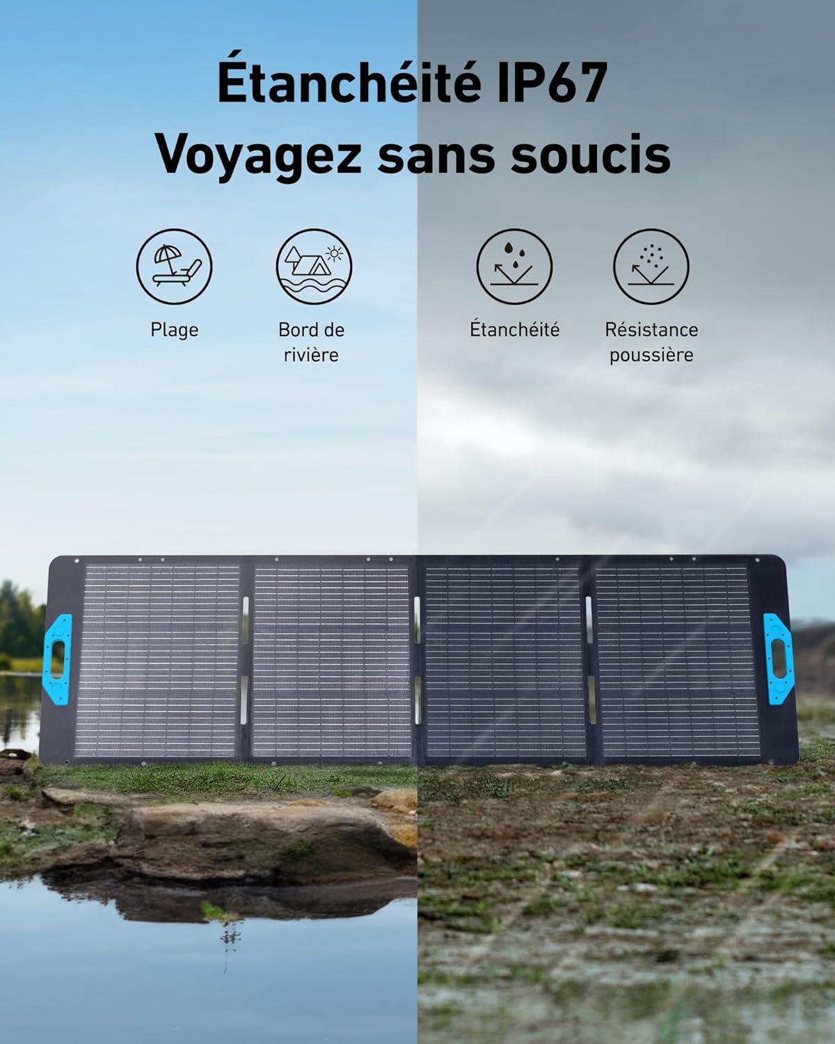 imageAnker SOLIX PS200 Solar Panel with Adjustable Stand Portable Foldable Solar Charger 200W IP67 Waterproof 23 Conversion Efficiency for Camping and Power OutagesAnker 200W Solar Panel