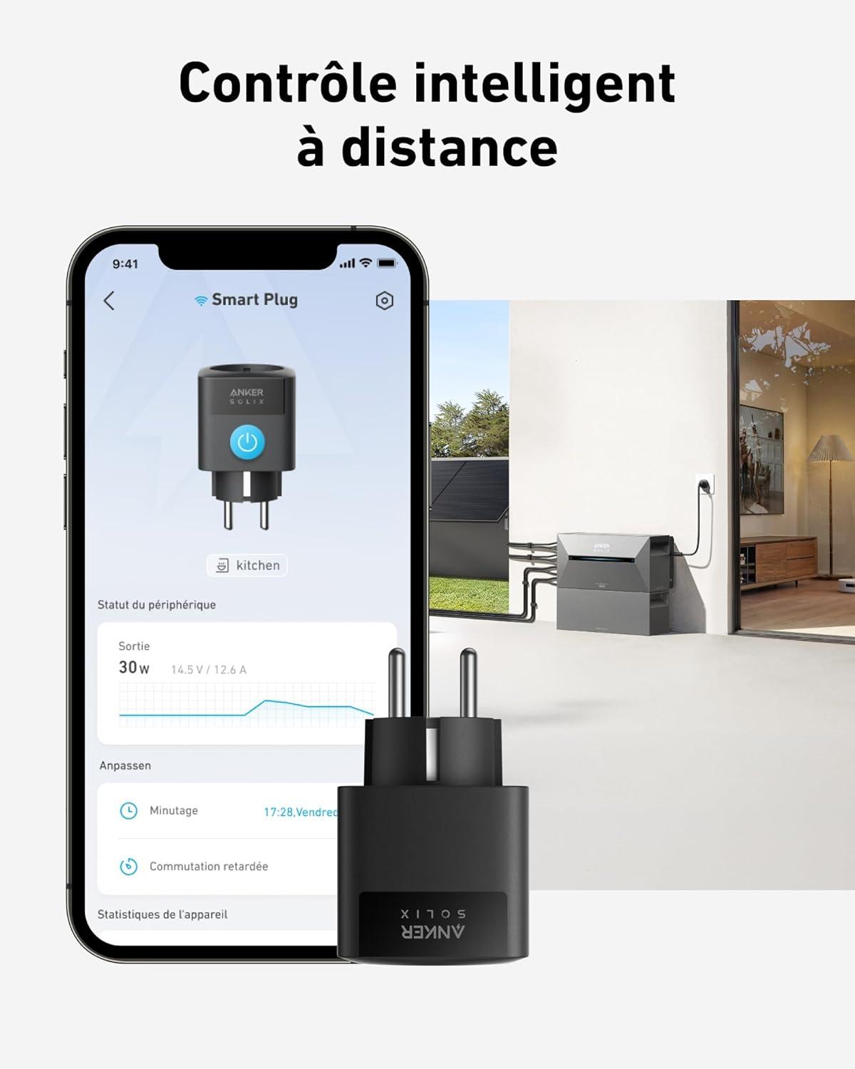 imageAnker SOLIX Smart Socket for Solarbank Series 2 WiFi Bluetooth Accurate Sensing Energy Saving PlugampampPlay Smart Application Max Charge 2500W Solar Home Use 2 Sockets1 x Smart Plug