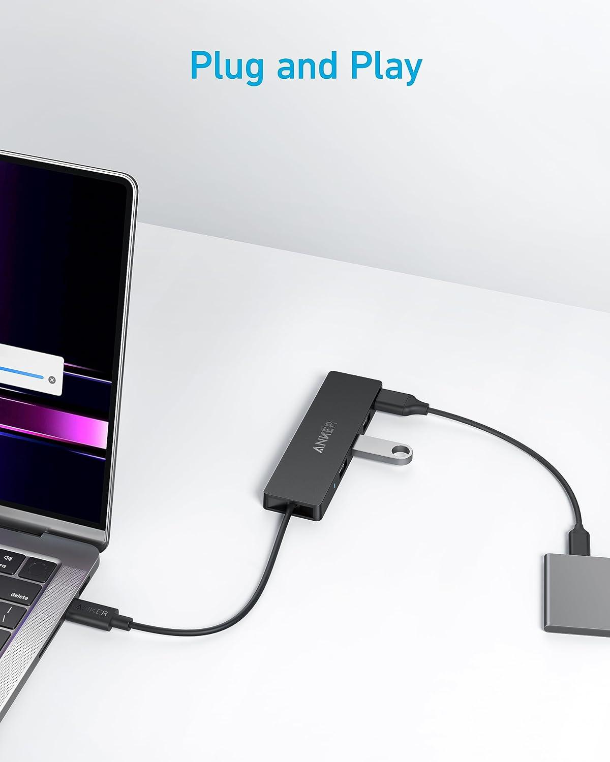 imageAnker USB C Hub Macbook Pro Adapter with Multiple USB 30 Ports OTG 5Gbps Ultra Thin 8 Inch Cable for MacBook Mac Pro Mac Mini iMac Surface Pro XPS PC USB Flash Drive Portable Hard Drive20cm