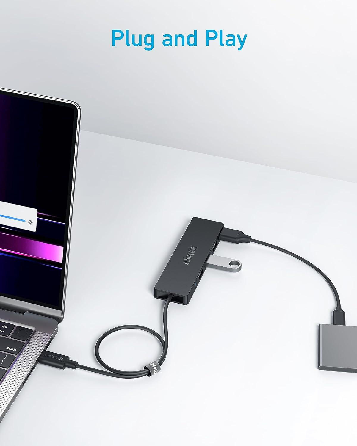 imageAnker USB C Hub Macbook Pro Adapter with Multiple USB 30 Ports OTG 5Gbps Ultra Thin 8 Inch Cable for MacBook Mac Pro Mac Mini iMac Surface Pro XPS PC USB Flash Drive Portable Hard Drive60cm