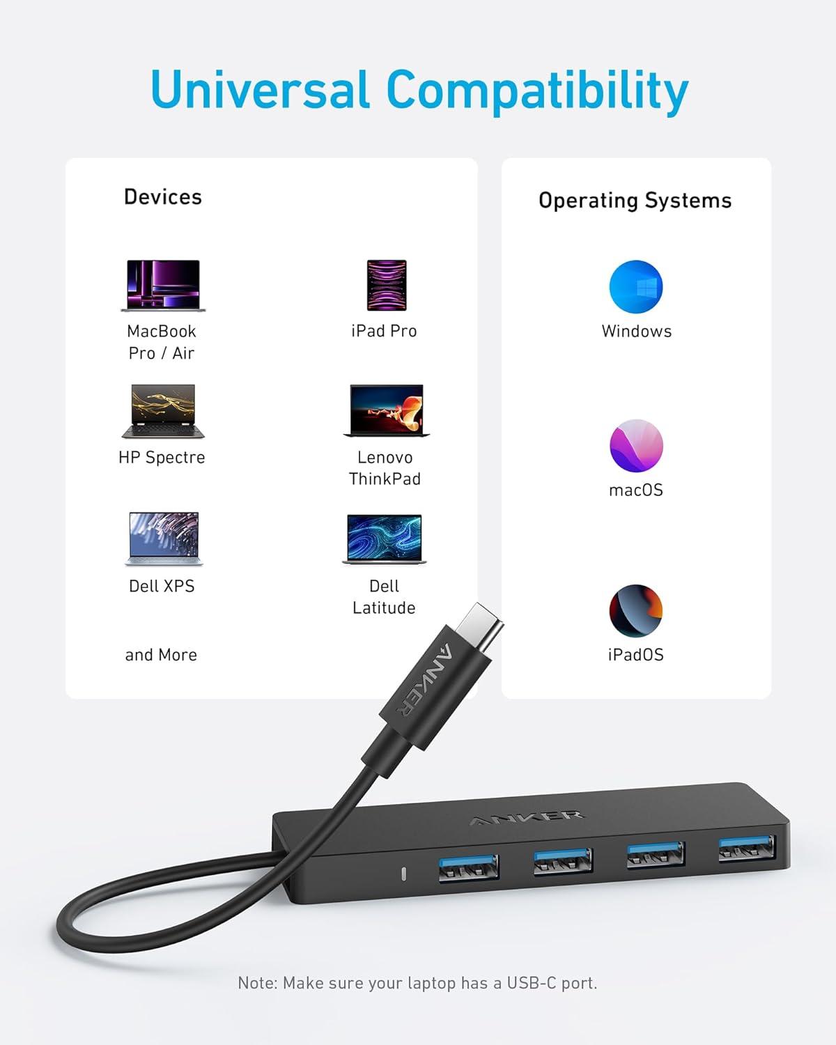 imageAnker USB C Hub Macbook Pro Adapter with Multiple USB 30 Ports OTG 5Gbps Ultra Thin 8 Inch Cable for MacBook Mac Pro Mac Mini iMac Surface Pro XPS PC USB Flash Drive Portable Hard Drive60cm