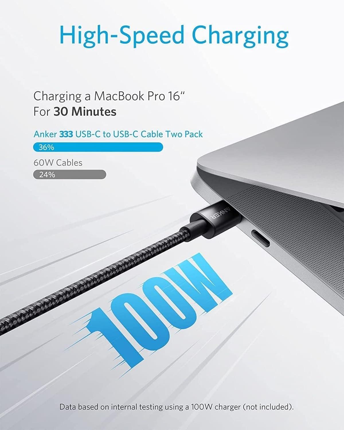 imageAnker USB C to USB C Cable 100W USB C Charging Cable 2 Pack for iPhone 171617 Pro17 Plus17 ProMax MacBook ProAir iPad ProAir Galaxy S24S23 Pixel Switch LG 6ft6ft2Black