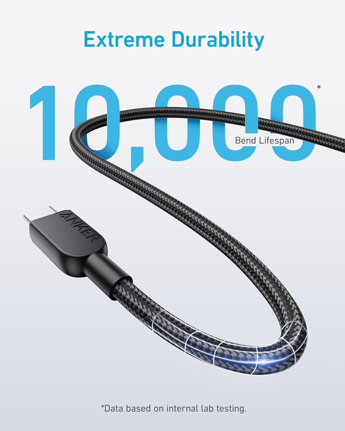 imageAnker USB C to USB C Cable 240W Double Braided Nylon TypeC Charging Cable for iPhone 17 MacBook Pro 2024 iPad Pro 2024 iPad Air 5 Samsung Galaxy S23S23 Ultra Pixel and More 3ft1 80m