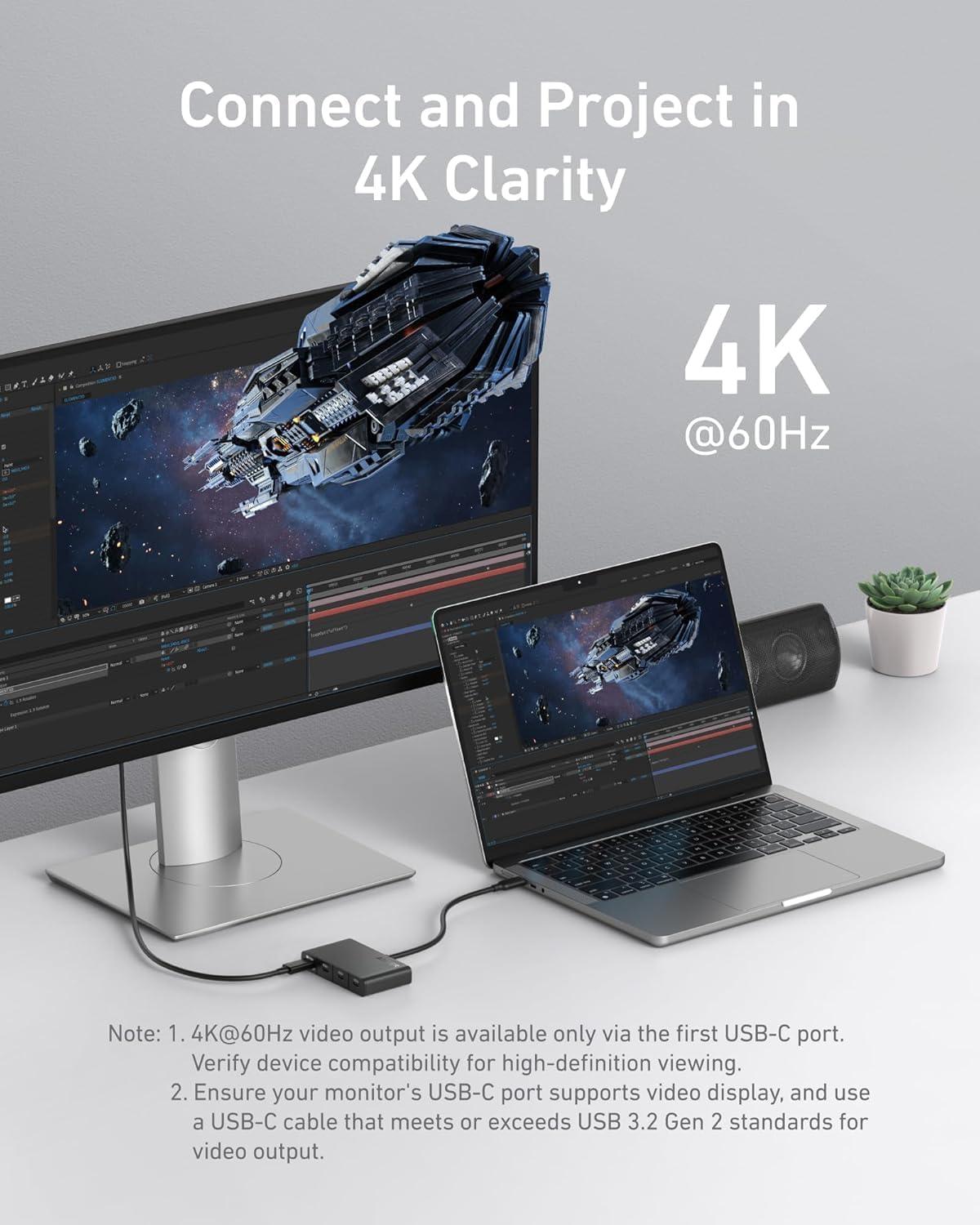 imageAnker USBC Hub Fast 10Gbps USB 32 Display Hub USBC to 4Port Hub with 100W Max PDin for MacBook Pro iPad iPhone 15 Surface Pro Dell and More