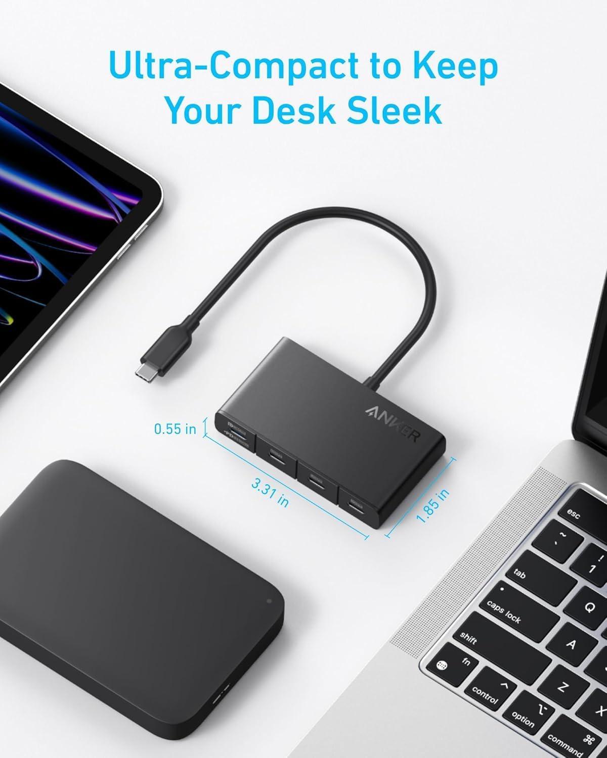 imageAnker USBC Hub Fast 10Gbps USB 32 Display Hub USBC to 4Port Hub with 100W Max PDin for MacBook Pro iPad iPhone 15 Surface Pro Dell and More