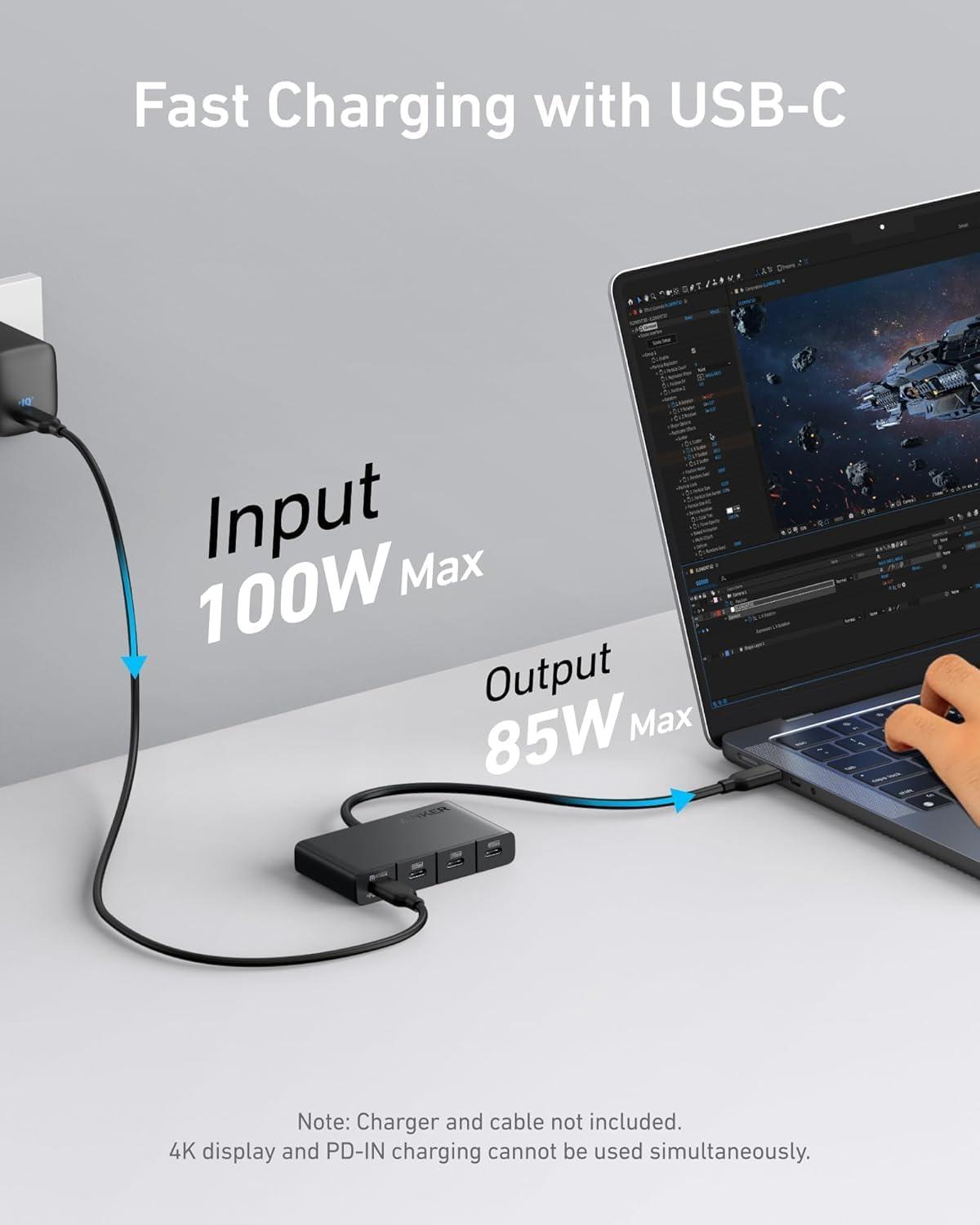 imageAnker USBC Hub Fast 10Gbps USB 32 Display Hub USBC to 4Port Hub with 100W Max PDin for MacBook Pro iPad iPhone 15 Surface Pro Dell and More