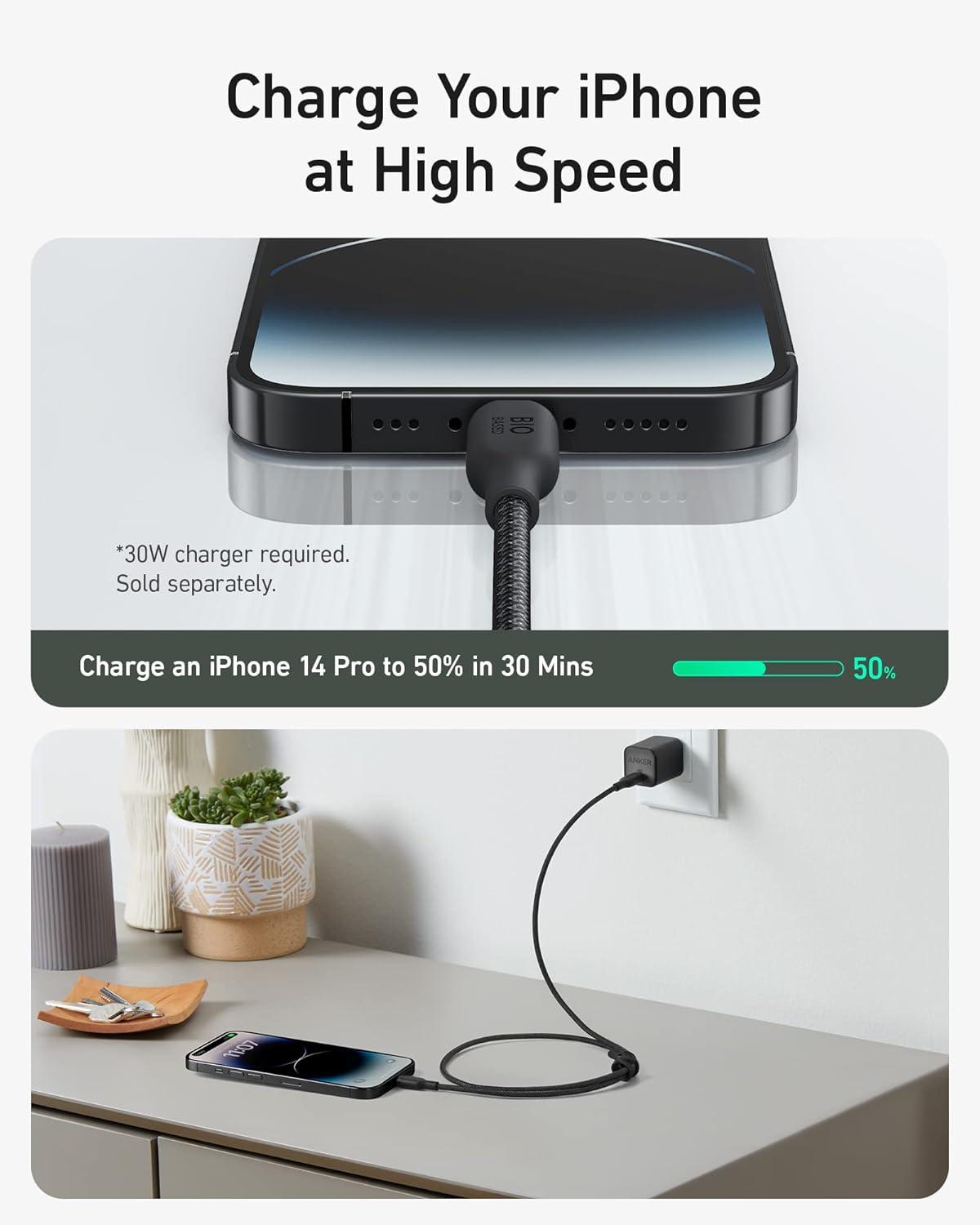 imageAnker USBC to Lightning Cable 541 Organic Nylon MFi Certified Fast Charging Cable for iPhone 14PlusPro Max 13Pro 12 11x XS XR Black 6ftBlack