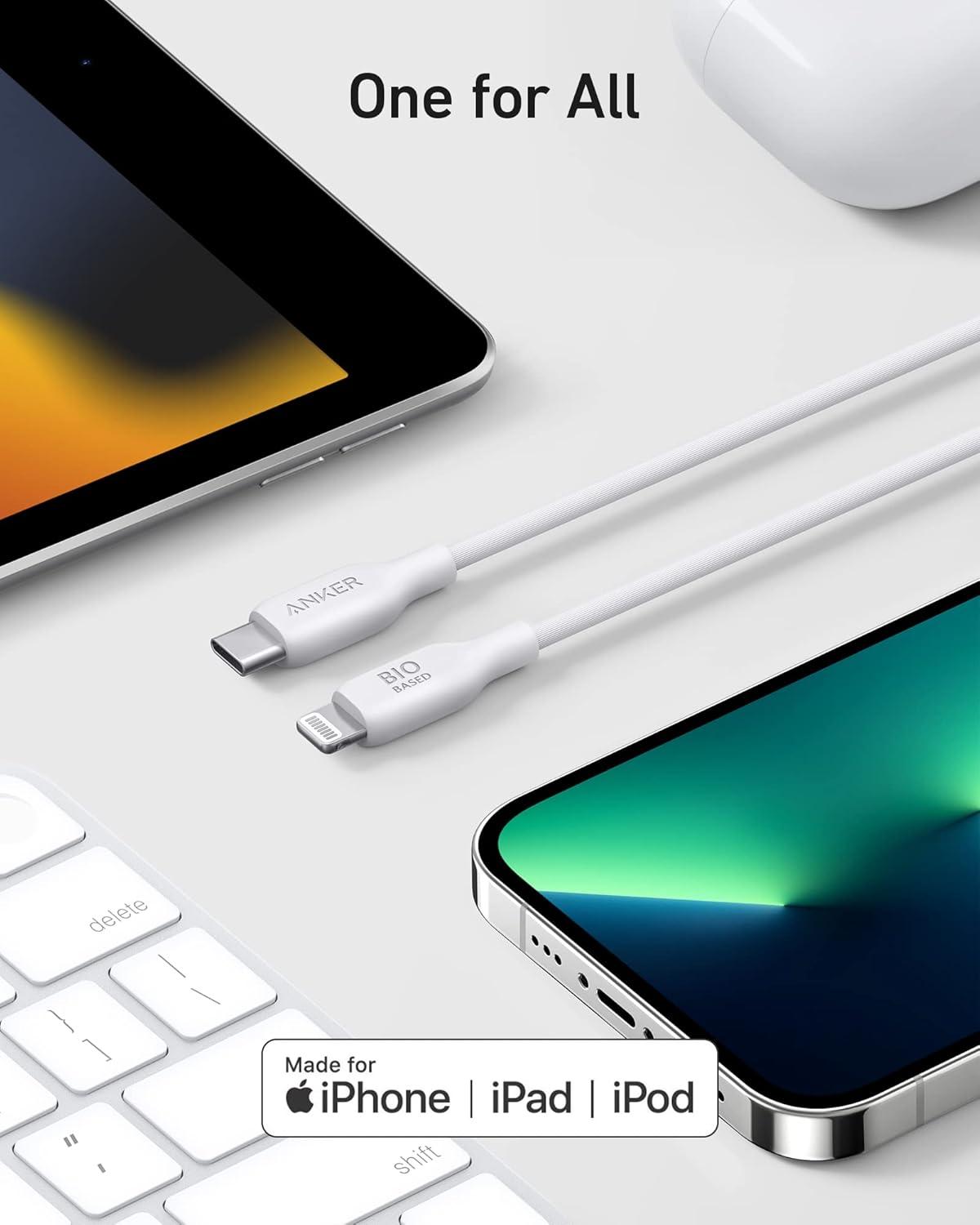 imageAnker iPhone USB C to Lightning Cable 541 MFi Certified Cable 3ft BioBased Fast Charging Cable for iPhone 13 13 Pro 12 11 X XS XR 8 Plus Charger Not Included Aurora White