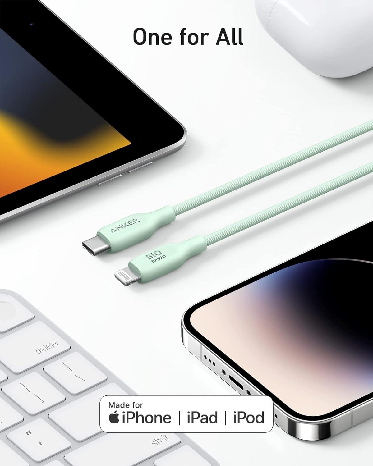 imageAnker iPhone USB C to Lightning Cable 541 MFi Certified Cable 6 Feet BioBased Fast Charging Cable for iPhone 13 13 Pro 12 11 X XS XR 8 Plus Charger Not Included Natural Green