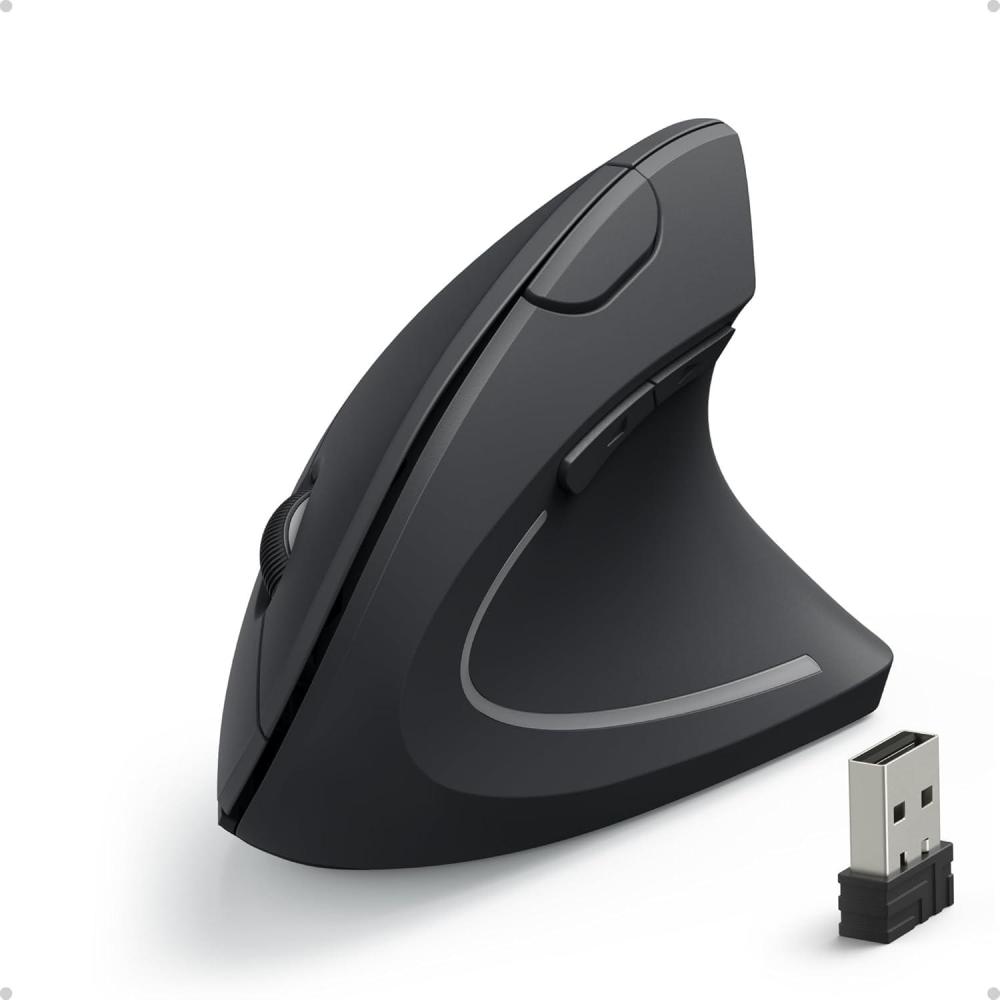 imageAnker 24G Wireless Ergonomic Vertical USB Mouse with 3 Adjustable DPI Levels 80012001600 and 5 Side Controls
