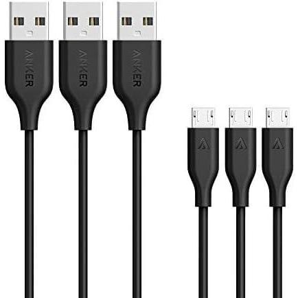 imageAnker 3 Pack PowerLine Super Strong Micro USB Cable Aramid Fiber for Samsung Nexus LG Motorola and Android Smartphones and Tablets 90 cm Black