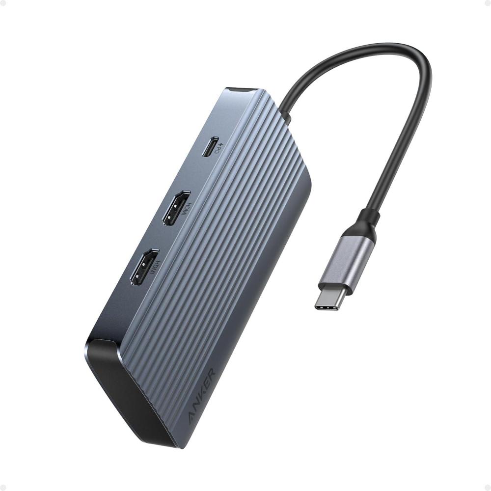 imageAnker 7in1 USBC Hub Dual USBC Display 4K Dual HDMI Display 100W Power Delivery 10GBs Data Transfer USB Ports for MacBook AirPro Dell XPS iPad Pro and More