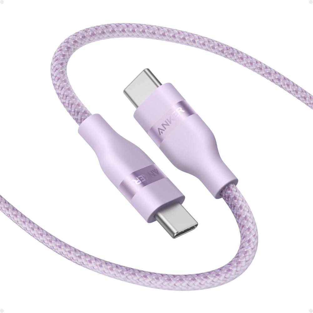 imageAnker Cble USBC 240W Tress Upcycl usbc vers usbc Chargeur Type C Rapide Cble pour iPhone 1717 Pro 17 Plus 17 ProMax MacBook Pro iPad ProAir 5 Galaxy S23 et autres09m BlancViolet